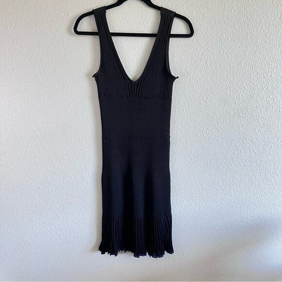 Rag & Bone Yasmine Ribbed Pleated V-Neck Tank Dress w/Blue Trim - Picture 2 of 14